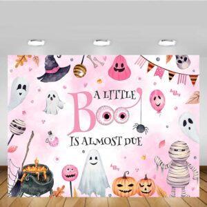 MEHOFOND 7x5ft Halloween Baby Shower Backdrop for Girls A Little Boo Is Almost Due Pumpkin Pink Watercolor Photography Background Halloween Baby Shower Party Banner Supplies Photo Booth Studio