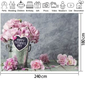 MAQTT 8x6FT Happy Mother's Day Backdrop Gray Abstract Carnatinon Floral Wood Background Love Mom Photo Booth Props Banner