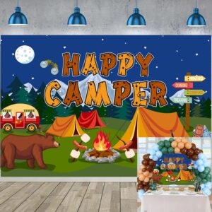 camping backdrop forest camping adventure happy camper photography backdrops for camping birthday party decoration camping theme photo background (6x4ft(70x40inch))