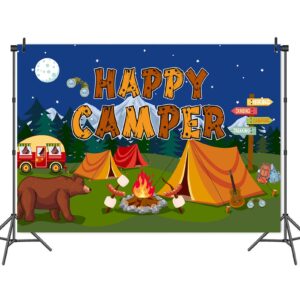 Camping Backdrop Forest Camping Adventure Happy Camper Photography Backdrops for Camping Birthday Party Decoration Camping Theme Photo Background (6x4ft(70x40inch))