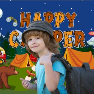 Camping Backdrop Forest Camping Adventure Happy Camper Photography Backdrops for Camping Birthday Party Decoration Camping Theme Photo Background (6x4ft(70x40inch))