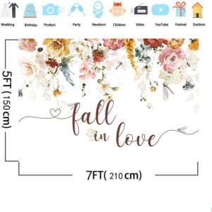 AIBIIN Fall in Love Backdrop Autumn Wedding Background Banner for Bridal Shower Party Decorations Colourful Floral Marry Anniversary Cake Table Banner Photo Booth Props 7x5ft