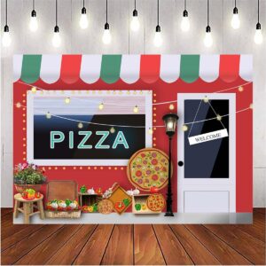 Pizza Shop Photography Background 1st Birthday Pizza Party Decor Backdrop Girls Boys Cooking Theme Birthday Party Background Newborn Baby Shower Cake Table Banner (7X5FT)