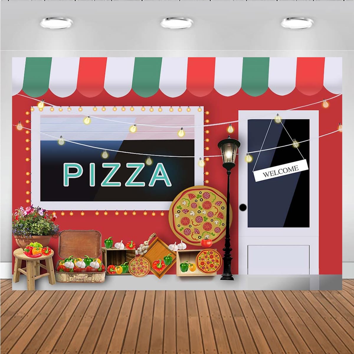 Pizza Shop Photography Background 1st Birthday Pizza Party Decor Backdrop Girls Boys Cooking Theme Birthday Party Background Newborn Baby Shower Cake Table Banner (7X5FT)