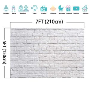 SJOLOON White Brick Wall Backdrop White Brick Photo Backdrop Thin Vinyl Photography Backdrop Background Studio Prop 10931(7x5FT)