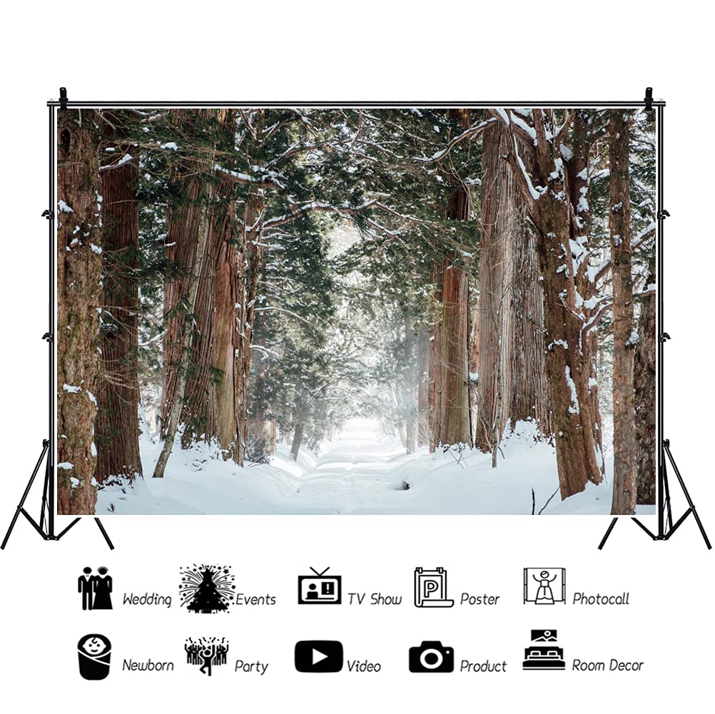 Yeele 5x3ft Forest Backdrop for Photo Props Winter Theme Snow Nature Landscape Vinyl Photography Background Snow Covered Road Background for Photo Props Holiday Supplies Wallpaper