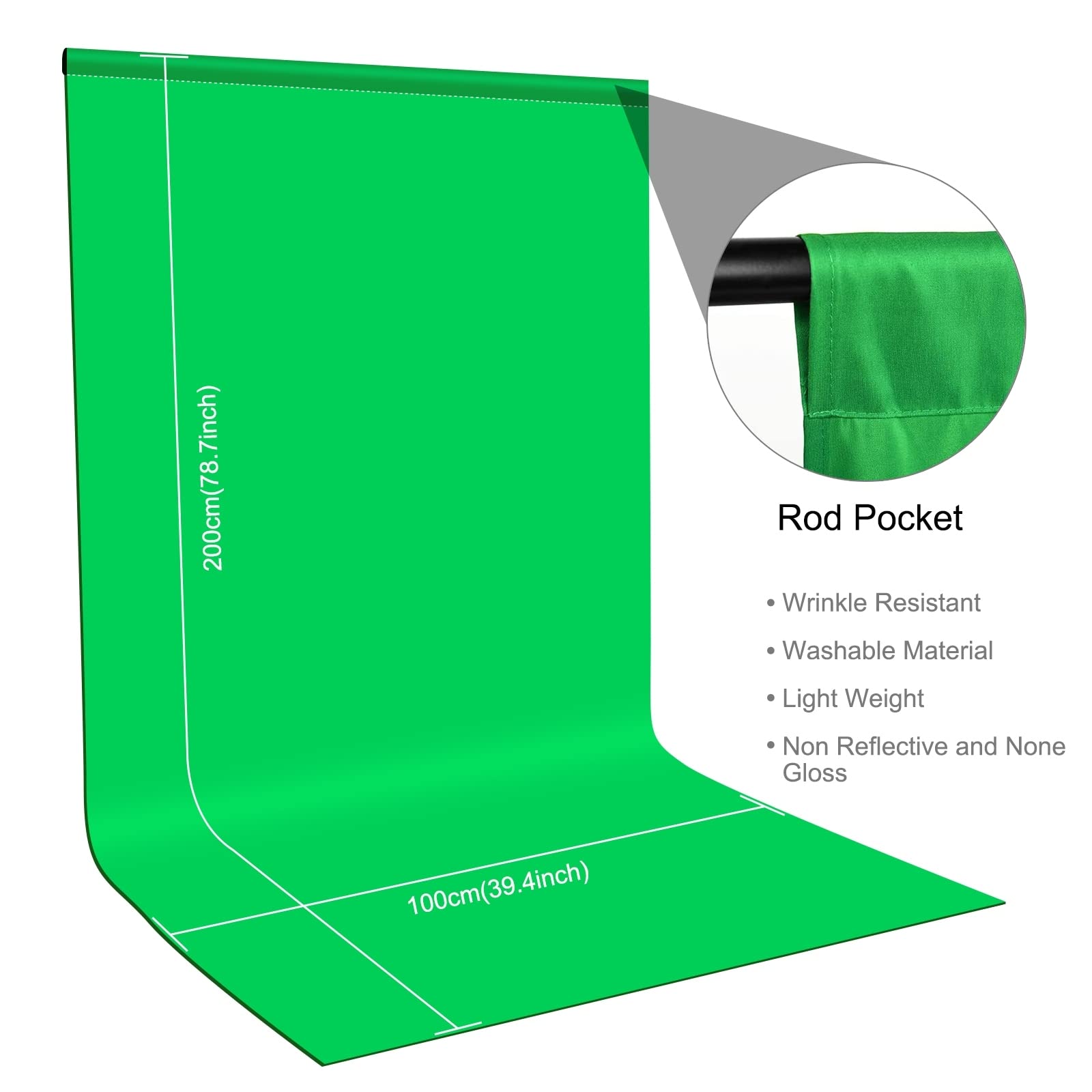 Small Green Screen Backdrops Photo Background for Photography, PULUZ 3.3ft×6.6ft Cloth Greenscreen Background Kit Washable Curtain with 4 Clamps for Photoshoot YouTube Video Recording