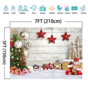 SJOLOON Christmas Backdrop White Wood Floor with Snowflake Backdrop Christmas Tree Gifts Background for Christmas Party Decoration Family Gathering 12392 (8x6FT)