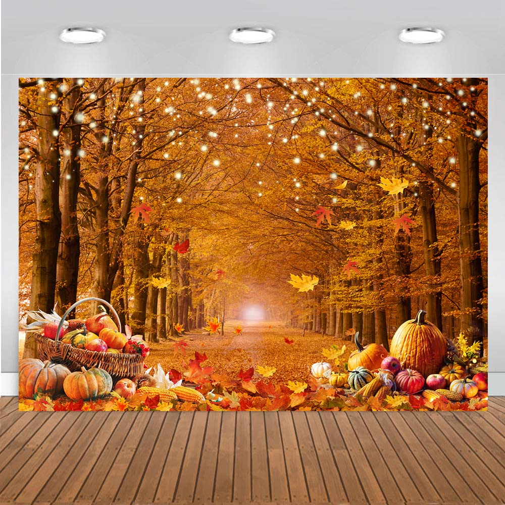 CHAIYA 7x5ft Fall Photography Backdrop Autumn Maple Forest Photography Backdrop Thanksgiving Background Pumpkin Decoration Party Backdrops Thanksgiving Backdrops Fall Photo Backdrops CY-238