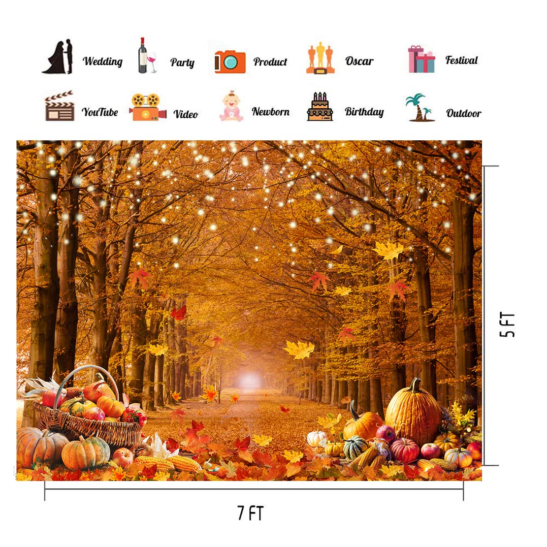 CHAIYA 7x5ft Fall Photography Backdrop Autumn Maple Forest Photography Backdrop Thanksgiving Background Pumpkin Decoration Party Backdrops Thanksgiving Backdrops Fall Photo Backdrops CY-238