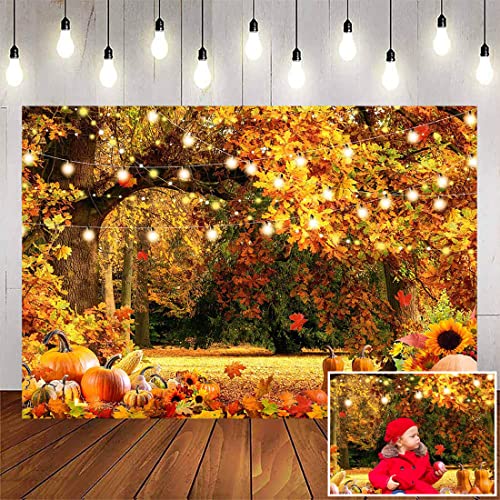 Avezano Fall Backdrop for Photography Forest Maple Leaves Scenery Thanksgiving Day Photo Background Kids Children Portrait Photo Booth Props (7x5ft)