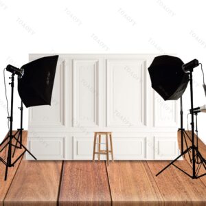 TOAOFY 7x5ft White Room Wall Backdrop Gray Classic Wall Background Interior Vintage Wall Backdrop Kids Adults Girls Birthday Party Baby Shower Cake Table Photo Booth Studio Props TAY1336