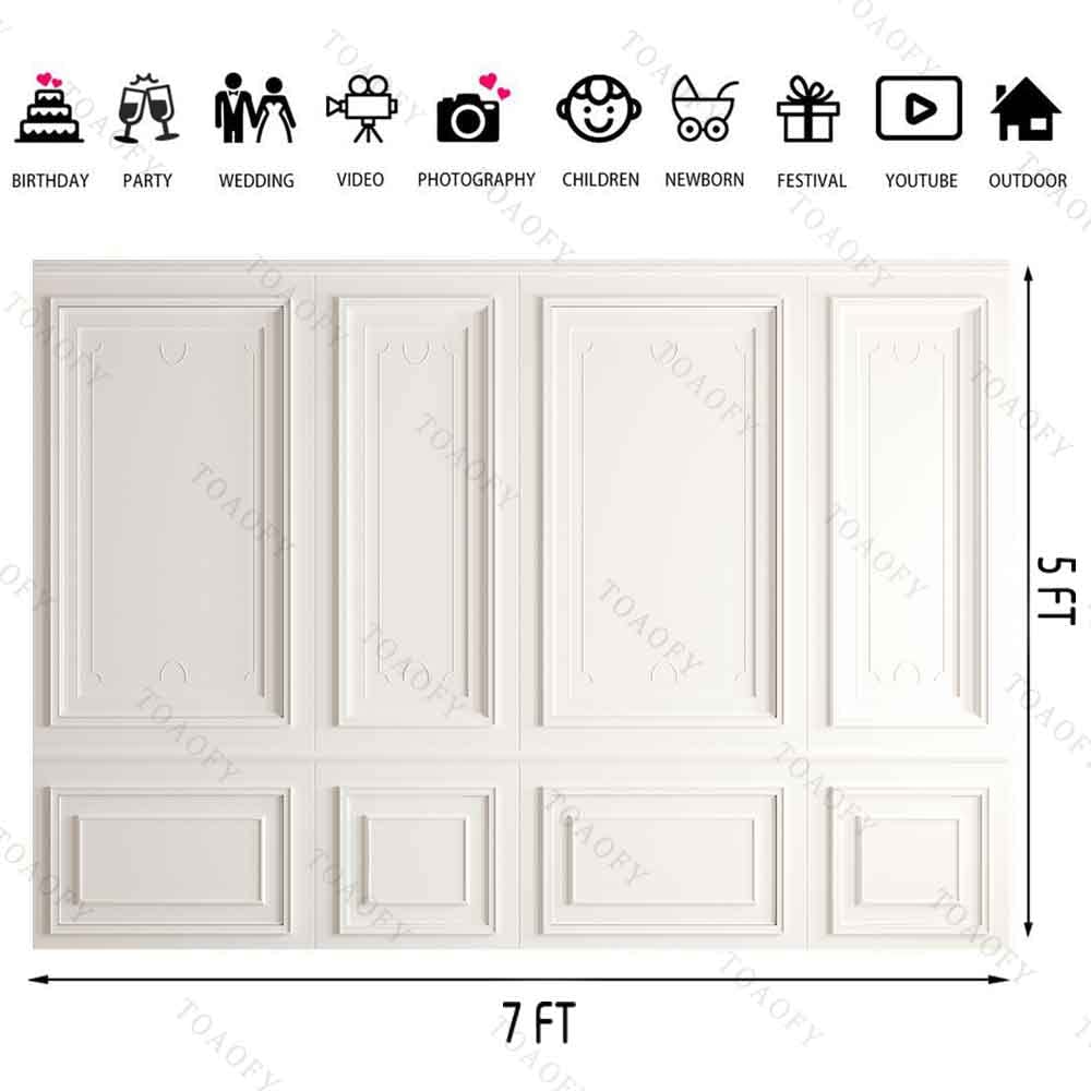 TOAOFY 7x5ft White Room Wall Backdrop Gray Classic Wall Background Interior Vintage Wall Backdrop Kids Adults Girls Birthday Party Baby Shower Cake Table Photo Booth Studio Props TAY1336