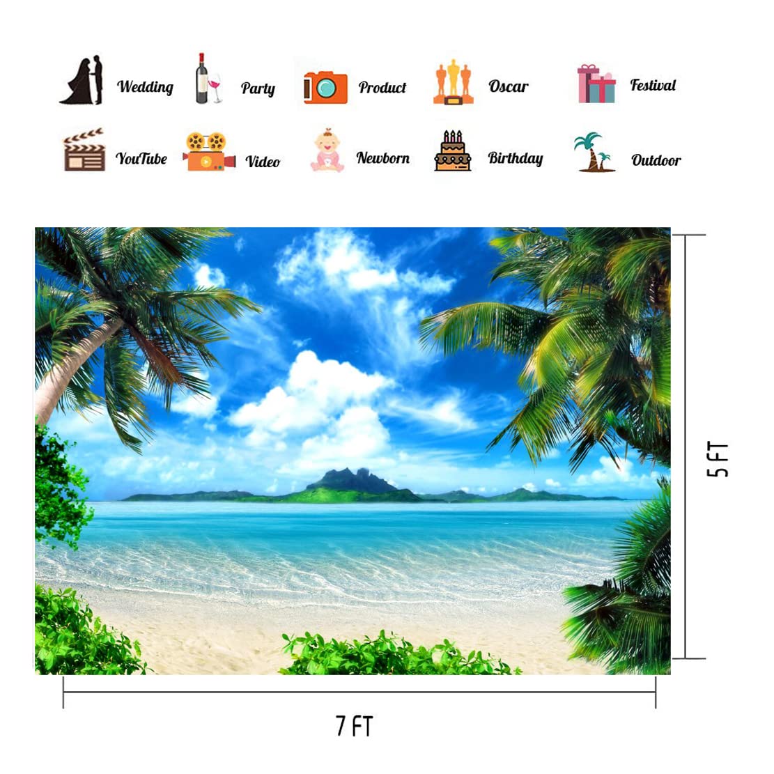 CHAIYA 7x5ft Summer Beach Theme Backdrop Hawaii Beach Backdrop Tropical Luau Summer Background for Aloha Moana Party Decoration Photo Booth Banner 104