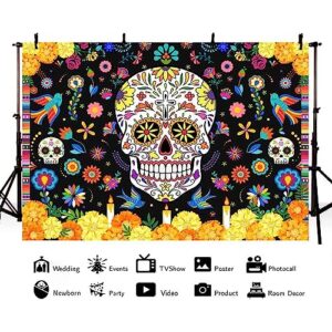 MEHOFOND 7x5ft Day of The Dead Backdrop Sugar Skull Dia De Los Muertos Photography Background Mexican Fieasta Marigold Candle Floral Dress up Festival Party Decor Cake Smash Banner Photo Studio Props