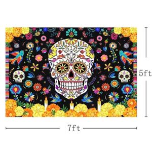 MEHOFOND 7x5ft Day of The Dead Backdrop Sugar Skull Dia De Los Muertos Photography Background Mexican Fieasta Marigold Candle Floral Dress up Festival Party Decor Cake Smash Banner Photo Studio Props