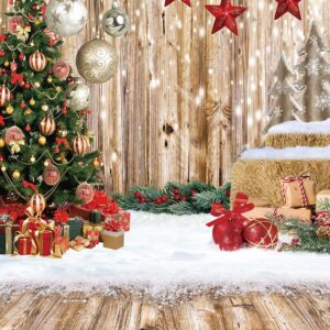 Dudaacvt 5x7Ft Vintage Wooden Floor Backdrop Christmas Tree Snow Gift New Year Party Background D647