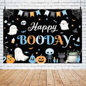 MEHOFOND 7x5ft Halloween Birthday Party Backdrop Black Happy Booday Photography Background Cute Ghost Pumpkin Skull for Girls Boys Birthday Party Decorations Cake Table Banner Photo Studio Supplies