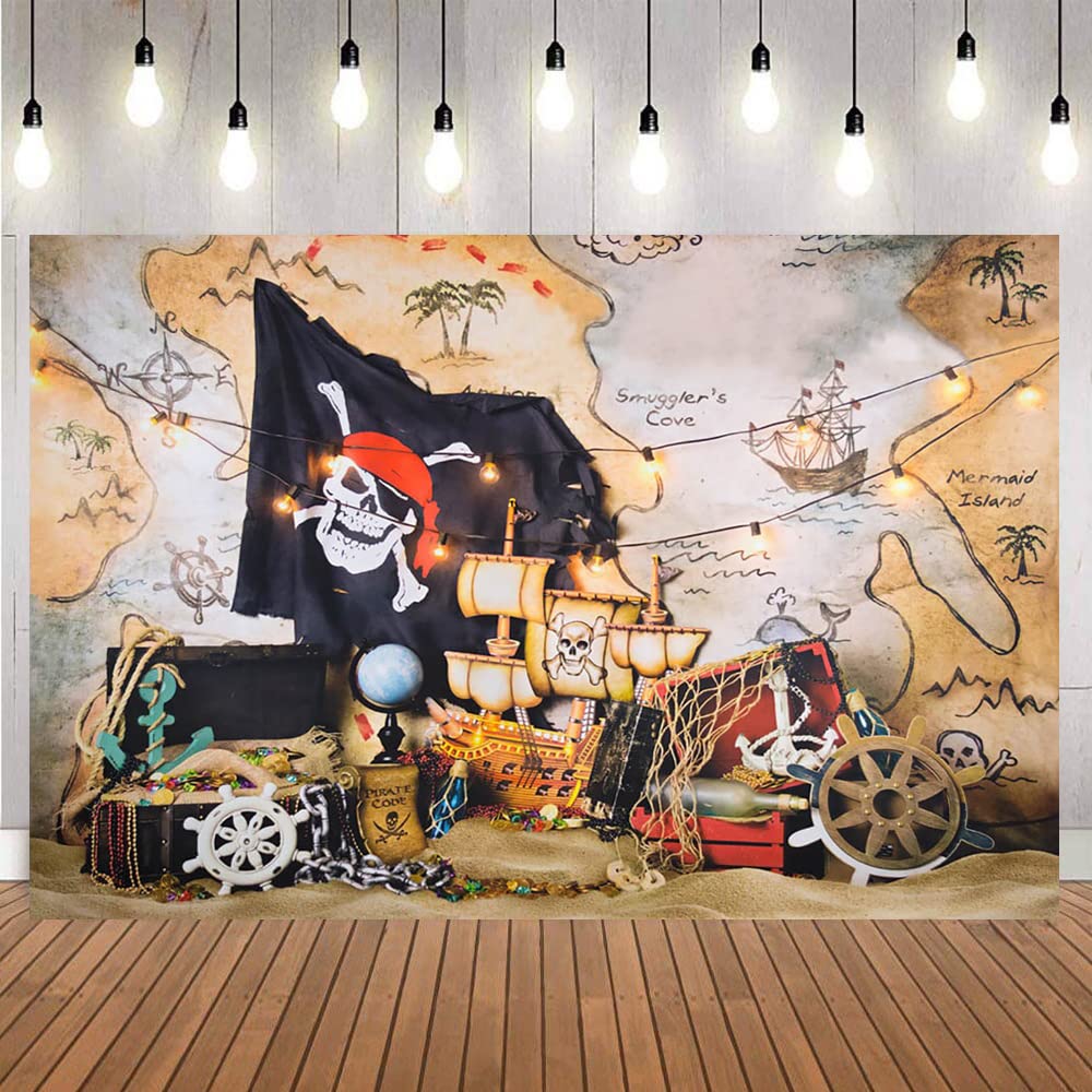 Pirate Backdrop Pirate Party Decoration Pirate Treasure Map Backdrop Background Halloween Birthday Party Photo Booth Props 9x6FT