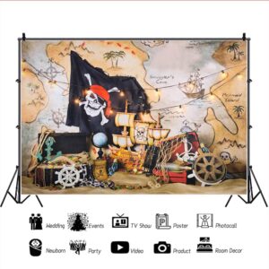 Pirate Backdrop Pirate Party Decoration Pirate Treasure Map Backdrop Background Halloween Birthday Party Photo Booth Props 9x6FT