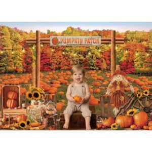 Maijoeyy 7x5ft Fall Backdrop Pumpkin Patch Photography Backdrop Autumn Maple Forest Sunflower Background Farm Harvest Event Thanksgiving Party Banner Decorations