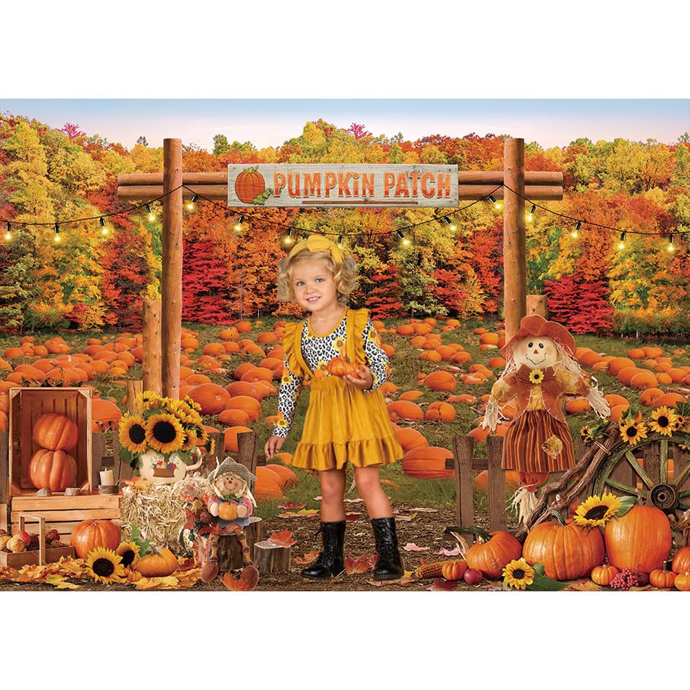 Maijoeyy 7x5ft Fall Backdrop Pumpkin Patch Photography Backdrop Autumn Maple Forest Sunflower Background Farm Harvest Event Thanksgiving Party Banner Decorations