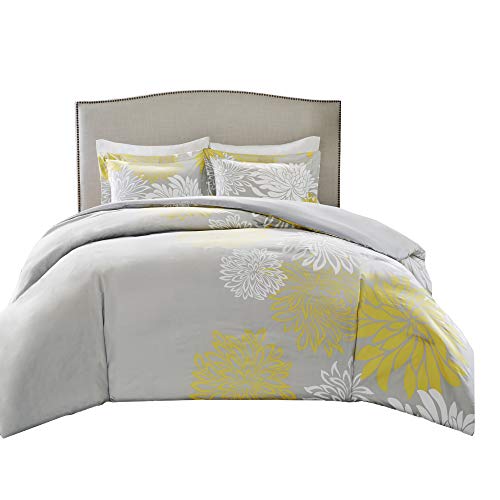 Comfort Spaces Enya Comforter Set-Modern Floral Design All Season Down Alternative Bedding, Matching Shams, Bedskirt, Decorative Pillows, Queen(90"x90"), Yellow