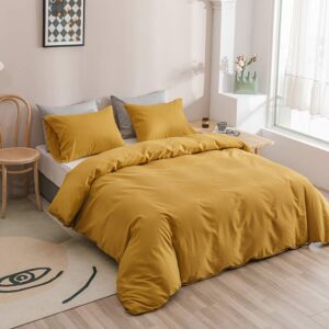 Wellboo Yellow Queen Comforter Sets Solid Mustard Yellow Bedding Comforters Women Men Plain Dark Yellow Quilts Modern Minimalist Gold Yellow Blankets Soft Vintage Ginger Yellow Bedroom Decor Aesthetic