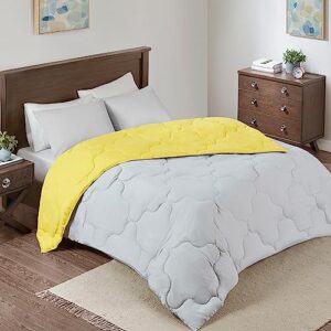 Comfort Spaces Vixie Reversible Comforter Set - Trendy Casual Geometric Quilted Cover, All Season Down Alternative Cozy Bedding, Matching Sham, Grey/Yellow, Twin/Twin XL 2 piece