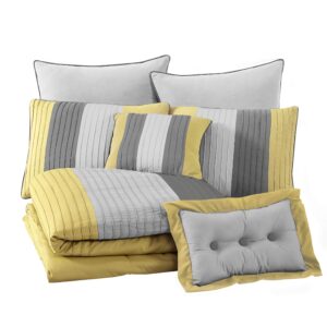 Chezmoi Collection 8-Piece Luxury Striped Comforter Set (Queen, Yellow/Gray/Paloma)