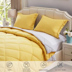 NexHome Lightweight Comforter Set King Size, Down Alternative Solid Comforter Set Thin Microfiber Reversible Summer Bedding Comforter with 2 Pillow Sham (King, Yellow/Light Grey)