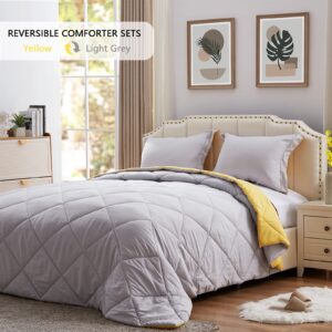 NexHome Lightweight Comforter Set King Size, Down Alternative Solid Comforter Set Thin Microfiber Reversible Summer Bedding Comforter with 2 Pillow Sham (King, Yellow/Light Grey)