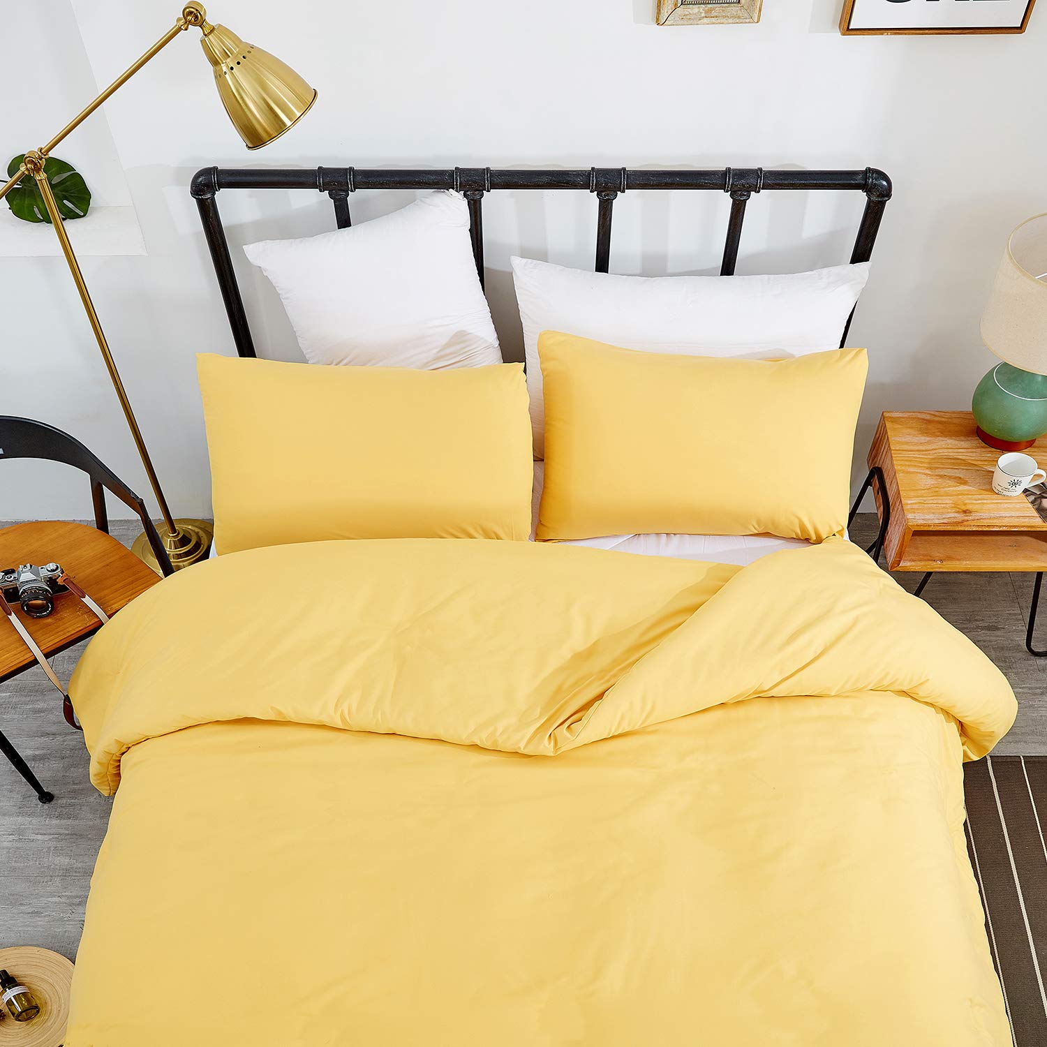 Wellboo Yellow Comforter Sets King Light Yellow Bedding Comforter Sets Cotton Solid Bright Yellow Warm Bedding Blankets King Size Soft Health Spring Yellow Fresh Luxury Bedding Plain Yellow King Bed