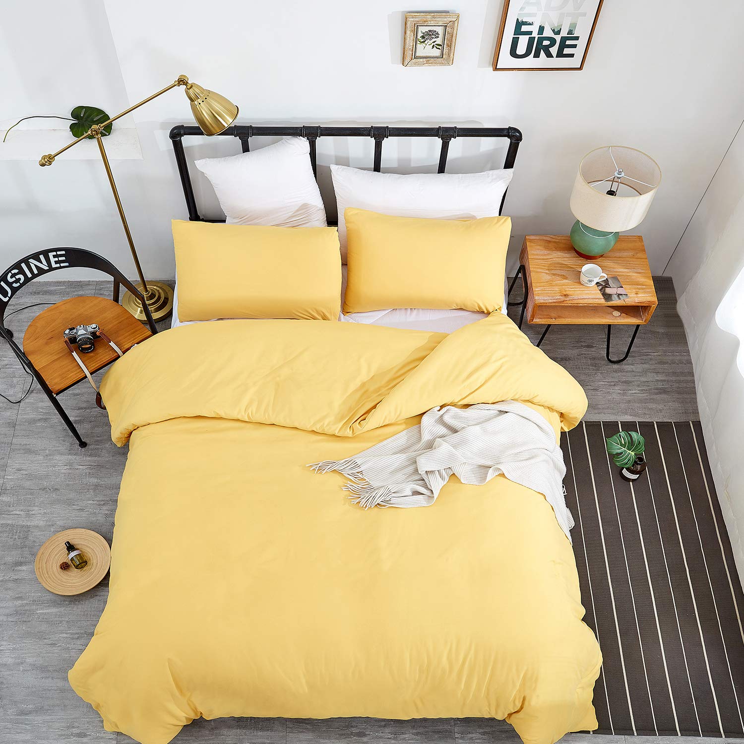 Wellboo Yellow Comforter Sets King Light Yellow Bedding Comforter Sets Cotton Solid Bright Yellow Warm Bedding Blankets King Size Soft Health Spring Yellow Fresh Luxury Bedding Plain Yellow King Bed