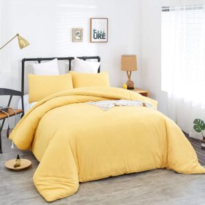 Wellboo Yellow Comforter Sets King Light Yellow Bedding Comforter Sets Cotton Solid Bright Yellow Warm Bedding Blankets King Size Soft Health Spring Yellow Fresh Luxury Bedding Plain Yellow King Bed