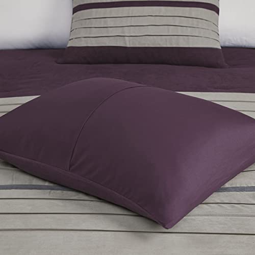 Madison Park Palmer Comforter Set - Faux Suede Design, Striped Accent, All Season Down Alternative Bedding, Matching Shams, Decorative Pillow, Bed Skirt, King (104 in x 92 in), Purple 7 Piece