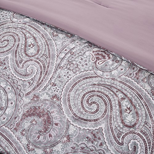 Comfort Spaces Cozy Comforter Set-Modern Classic Design All Season Down Alternative Bedding, Matching Shams, Bedskirt, Decorative Pillows, Queen, Kashmir Paisley Purple 8 Piece