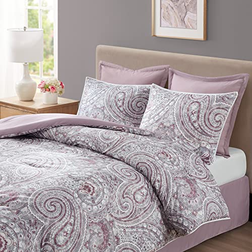 Comfort Spaces Cozy Comforter Set-Modern Classic Design All Season Down Alternative Bedding, Matching Shams, Bedskirt, Decorative Pillows, Queen, Kashmir Paisley Purple 8 Piece