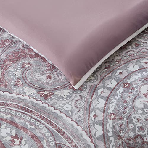 Comfort Spaces Cozy Comforter Set-Modern Classic Design All Season Down Alternative Bedding, Matching Shams, Bedskirt, Decorative Pillows, Queen, Kashmir Paisley Purple 8 Piece