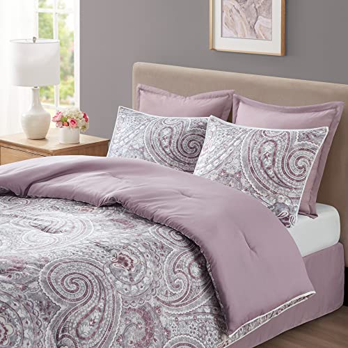 Comfort Spaces Cozy Comforter Set-Modern Classic Design All Season Down Alternative Bedding, Matching Shams, Bedskirt, Decorative Pillows, Queen, Kashmir Paisley Purple 8 Piece