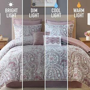 Comfort Spaces Cozy Comforter Set-Modern Classic Design All Season Down Alternative Bedding, Matching Shams, Bedskirt, Decorative Pillows, Queen, Kashmir Paisley Purple 8 Piece