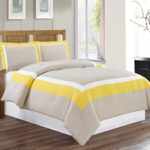 Grand Linen 4 Piece King Size Sunshine Yellow/Grey/White Color Block Milan Down Alternative Comforter Set 104" X 90" Bedding