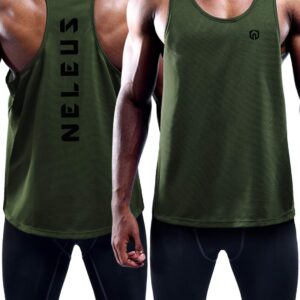 NELEUS Men's 3 Pack Dry Fit Workout GYM Muscle Tank Tops,5031,Black,grey,olive Green,XL,EU 2XL