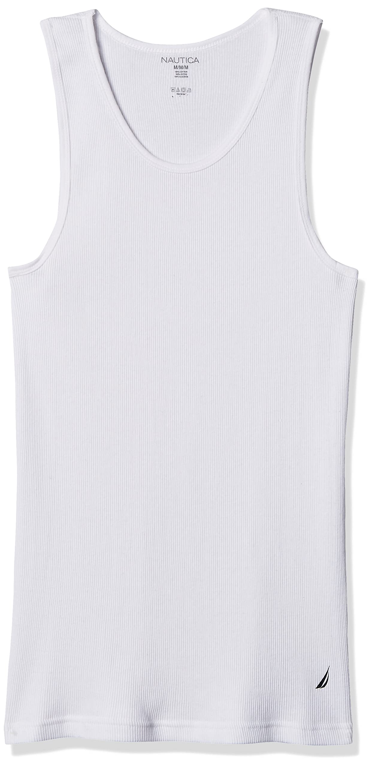 Nautica Men's 4 Pack Ribbed Cotton Tank, White, Medium