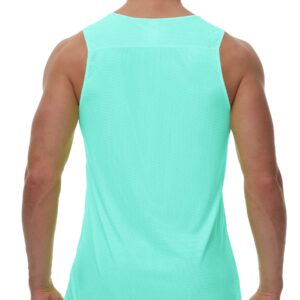 Cakulo Mens Running Tank Top Swim Shirts Workout Dri Fit Muscle Gym Summer Beach Athletic Sleeveless Tops Neon Turquoise L