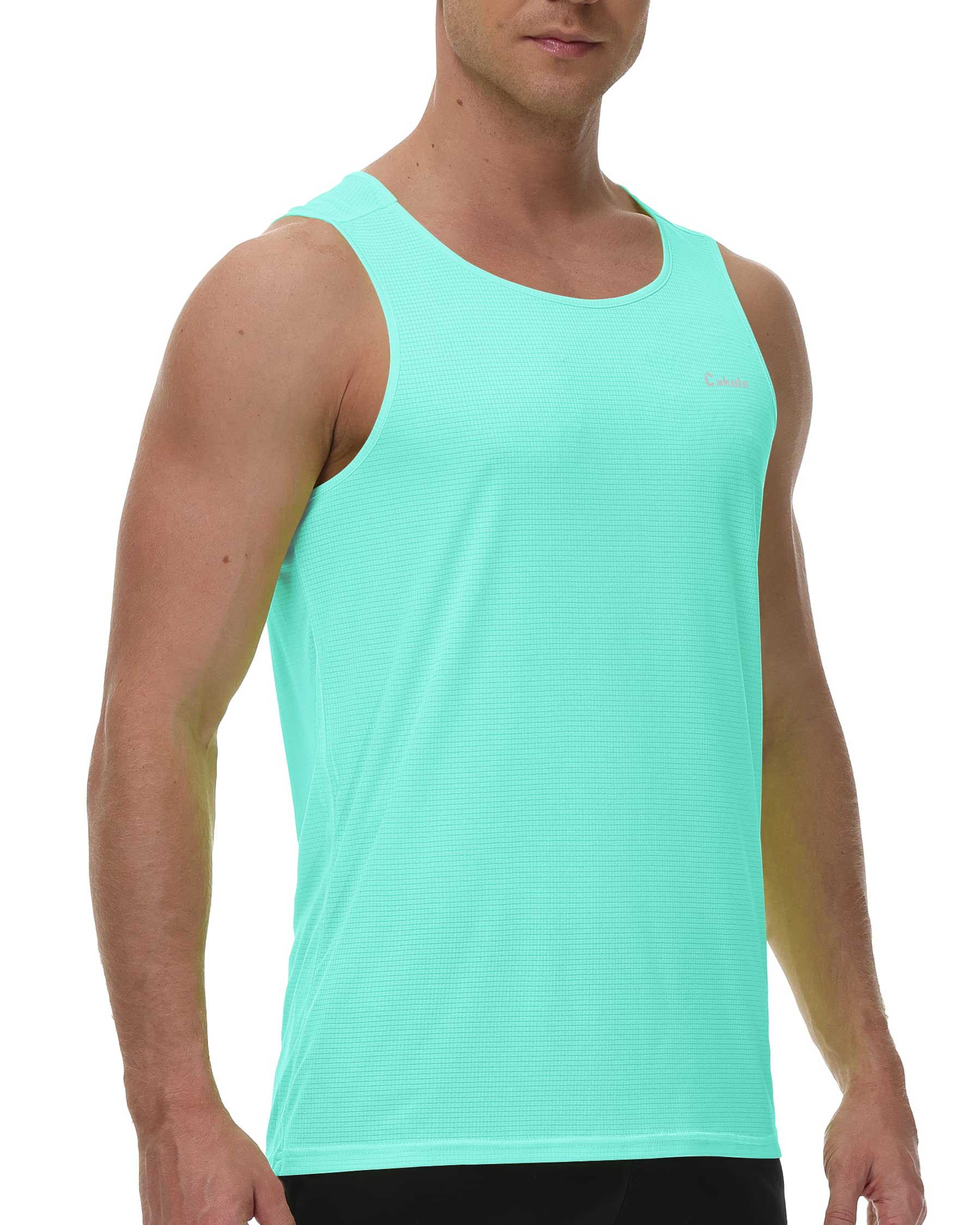 Cakulo Mens Running Tank Top Swim Shirts Workout Dri Fit Muscle Gym Summer Beach Athletic Sleeveless Tops Neon Turquoise L