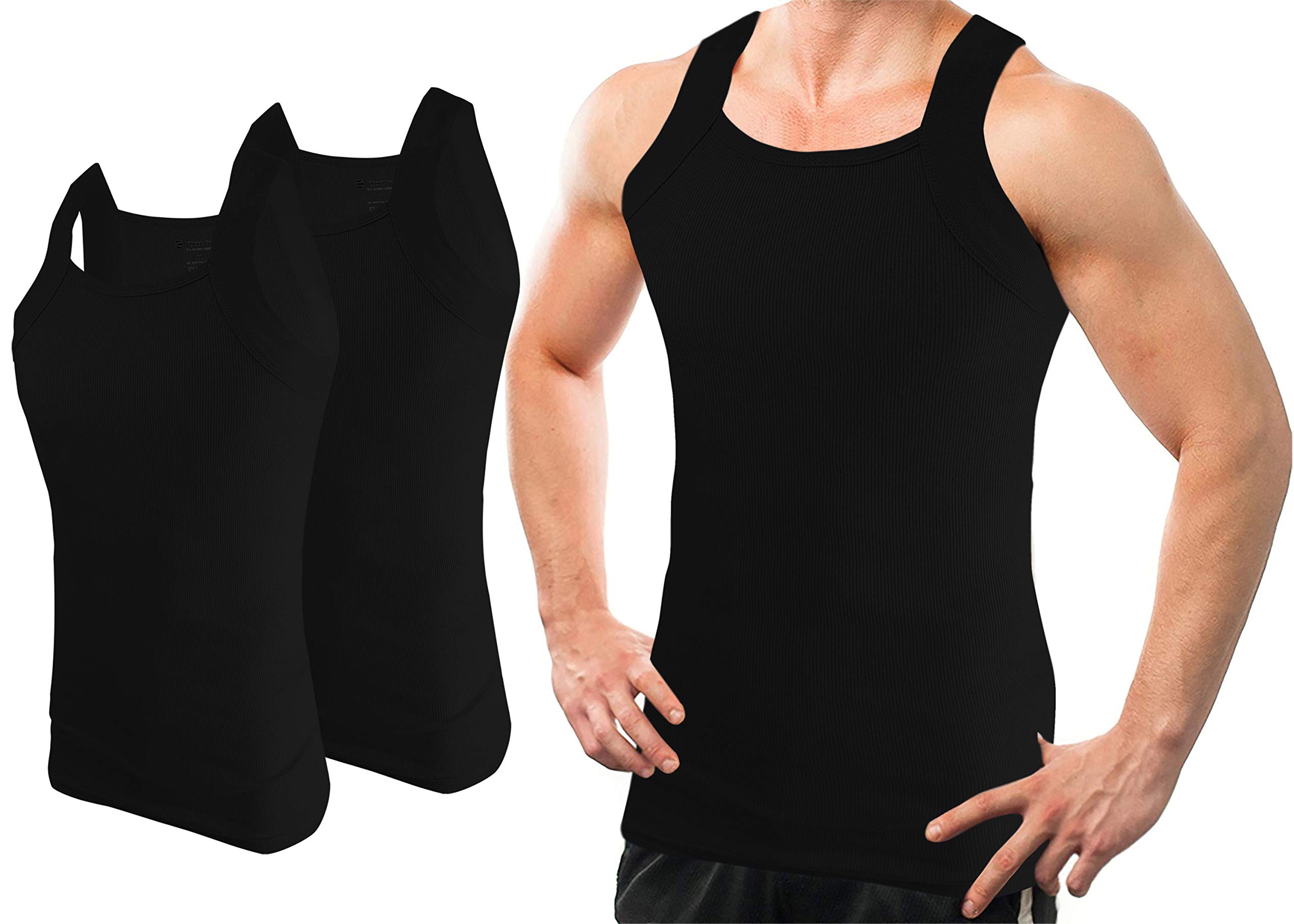 2 Pack Men's G-unit Style Tank Tops Square Cut NEW USA Classic Design Muscle Ribbed Wife Beater Underwear Shirts (XL, Black)