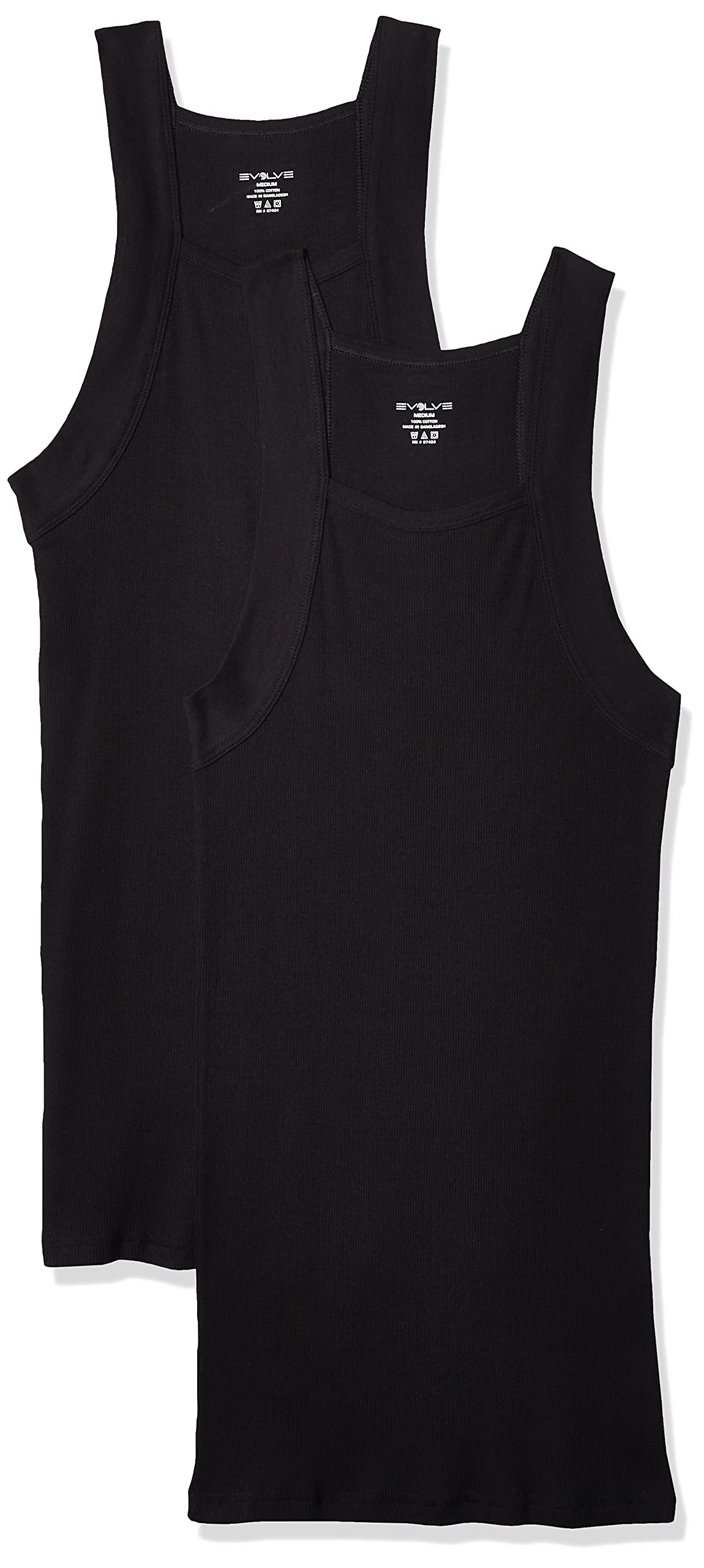 Evolve Men's Cotton Comfort Square Cut Tank Multi Pack, Black, Large