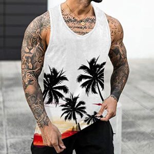 Kaniem Mens Tank Top Summer Coconut Tree Print Sleeveless T-Shirt Hawaii Tropical Beach Sleeveless Tees (Z012 White, XL)