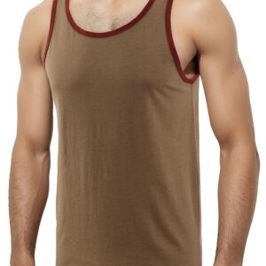 DESPLATO Men's Classic Slim Fit Breathable Active Workout Gym Muscle Sleeveless Shirts Tank Tops Khaki/Rusty XL